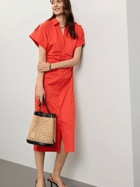 Saunders Collective x RTR Red Button-Front Shirt Midi Dress 4 / small euc